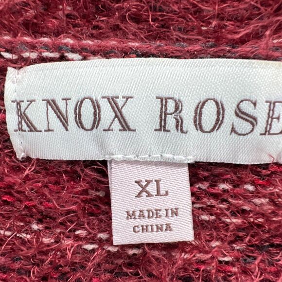 Knox Rose Cardigan Sweater Womens XL Burgundy Red Fuzzy Eyelash Tie Front Cozy - Picture 13 of 15